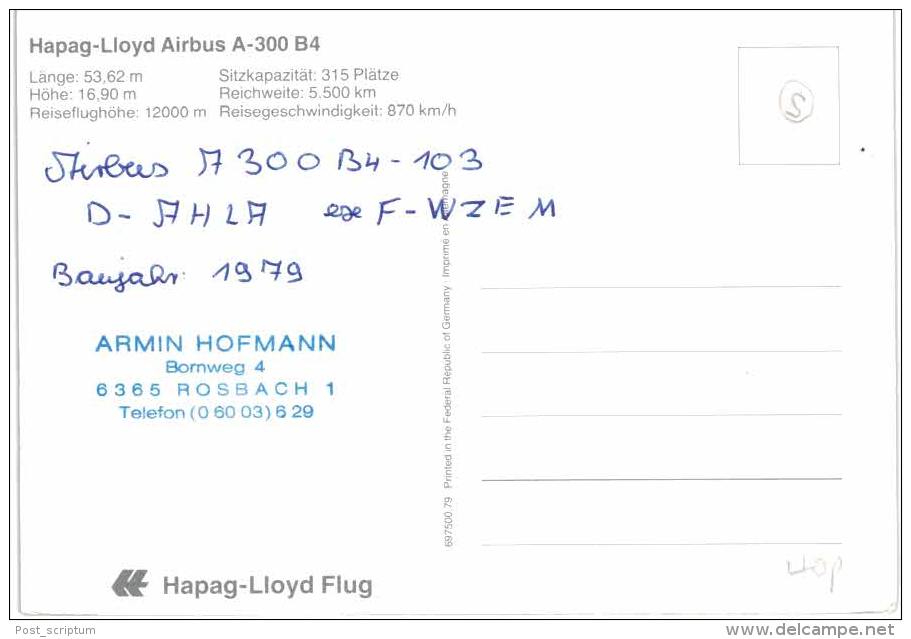 Thème -  Avion -  Hapag Lloyd Airbus A300 B4 - 1946-....: Era Moderna