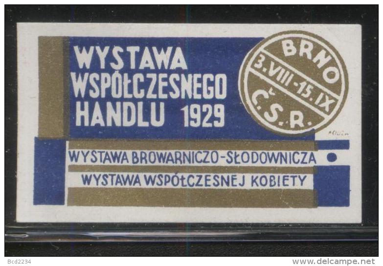 CZECHOSLOVAKIA 1929 BRNO MODERN COMMERCE MALT BREWERY MODERN WOMAN EXPO POLISH LANGUAGE HM POSTER STAMP CINDERELLA - Ongebruikt