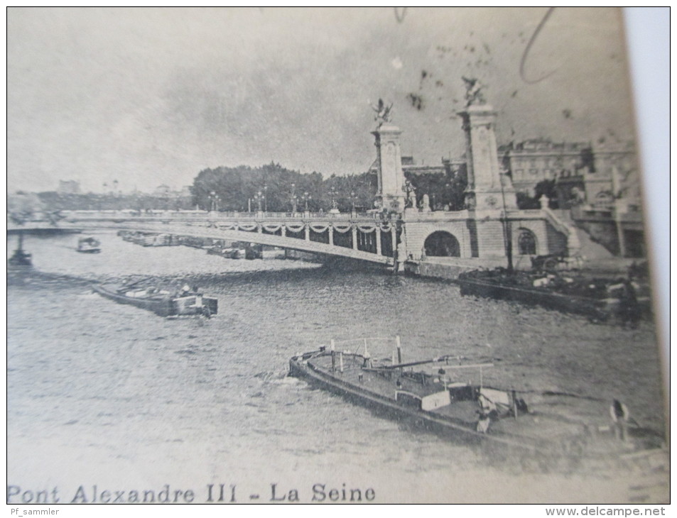 AK / Fotokarte (?) Paris VIIIe Aar. - Pont Alexandre III - La Seine 1904 Verlag C.A.D Paris Frachtschiffe - Bruggen