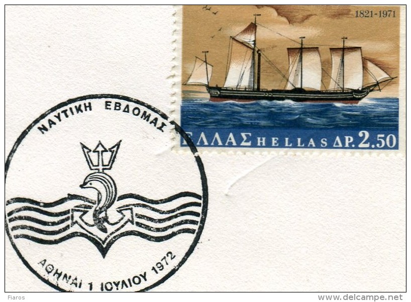 Greece- Greek Commemorative Cover W/ "Nautical Week" [Athens 1.7.1972] Postmark - Flammes & Oblitérations