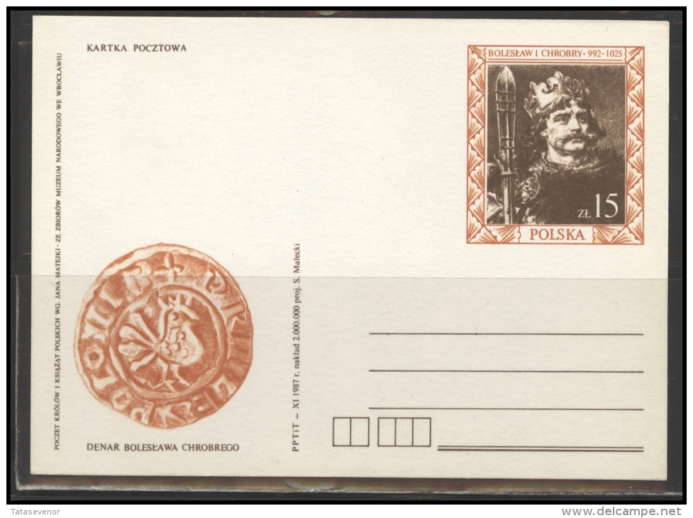 POLAND Stamped Stationery PL B2 037 Polish Kings Personalities BOLESLAW I CHROBRY - Interi Postali