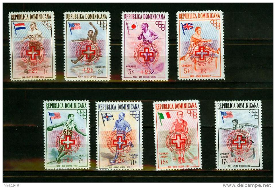Dominican Republic 1957,8V,athletics,olympic Games,athletiek,ovpt Anti Hunger In Red,MH/Ongebruikt(D1774) - Contre La Faim