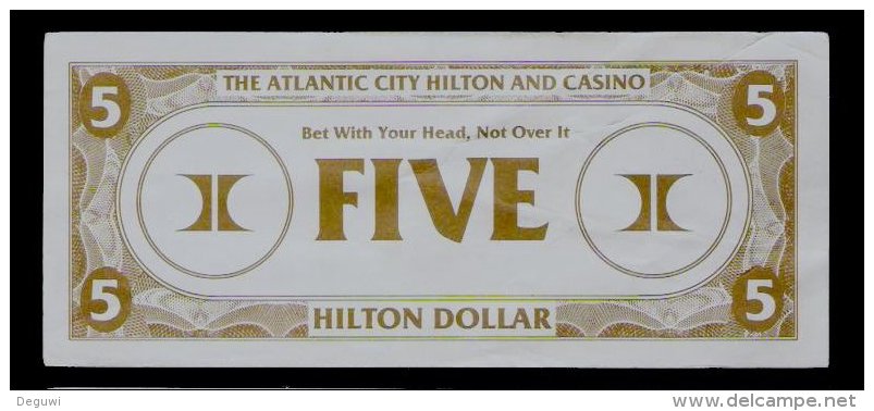 Test Note "HILTON" Testnote,  5 Dollars, RRRRR, Used, Gebraucht, Sehr Alt!! Dollar Size - Sonstige & Ohne Zuordnung