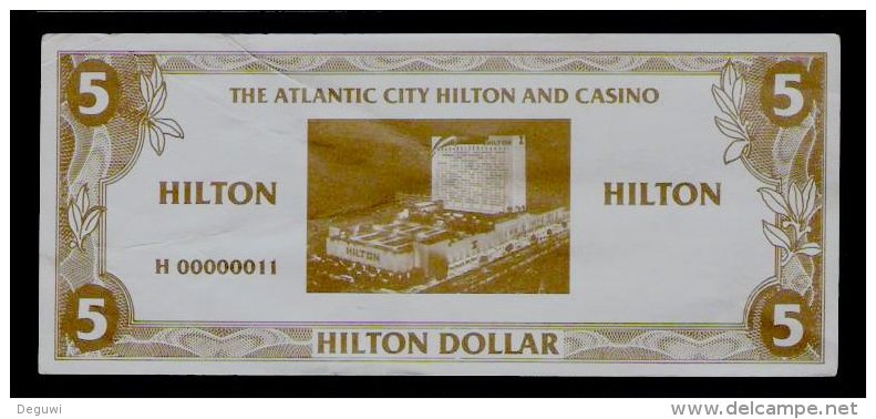 Test Note "HILTON" Testnote,  5 Dollars, RRRRR, Used, Gebraucht, Sehr Alt!! Dollar Size - Sonstige & Ohne Zuordnung