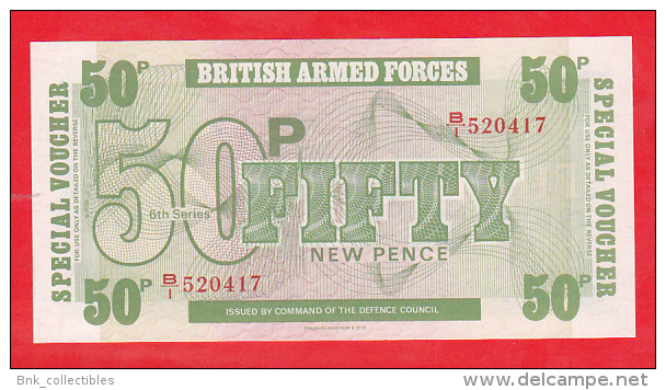 British Armed Forces 50 Pence , 6th Series , Unc - British Armed Forces & Special Vouchers