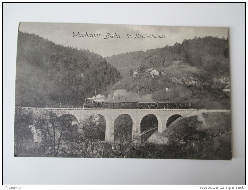 AK Österreich Wachauer Bahn (Donauuferbahn) St. Nikola - Viadukt 1910 Fahrt Wien-Grein Photo U. Verlag Johann Saska - Eisenbahnen
