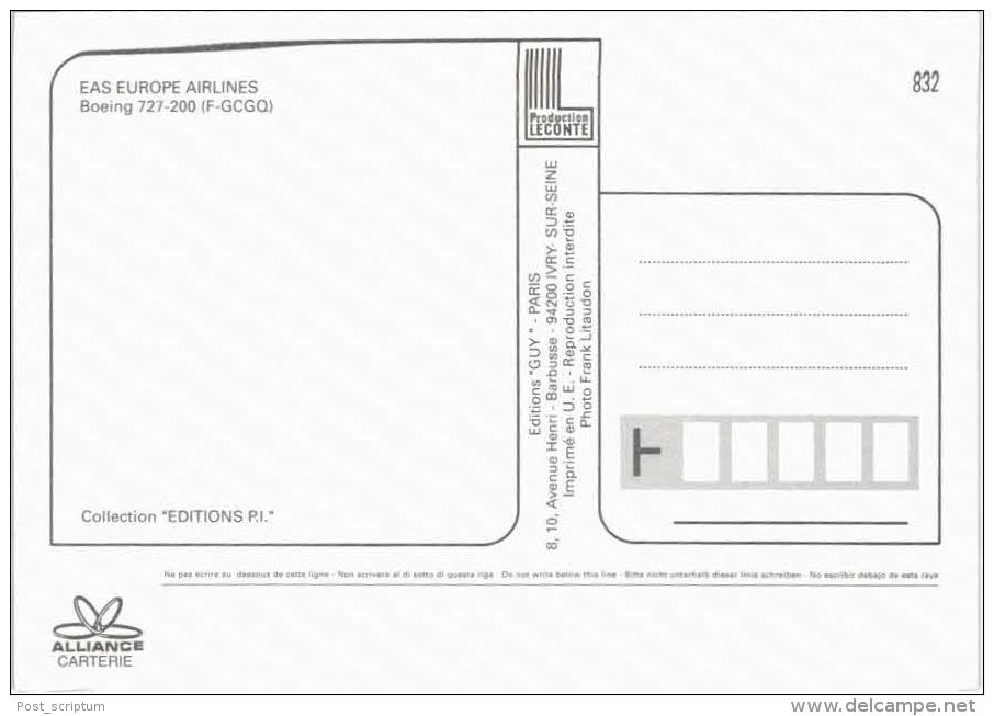 Thème -  Avion - PI Leconte 832 - EAS Europe Airlines Boeing 727 200 F GCGQ - 1946-....: Ere Moderne