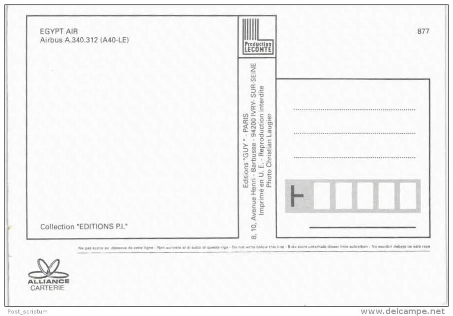 Thème -  Avion - PI Leconte 877 - Egypt Air Airbus A 340 312 A40 LE - 1946-....: Moderne