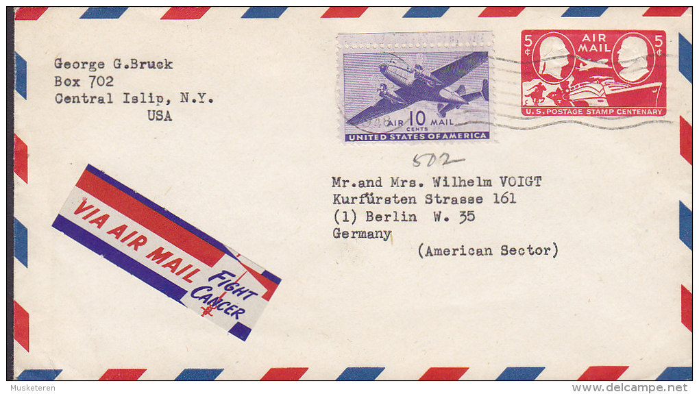 United States Uprated Postal Stationery Ganzsache Entier FIGHT CANCER Via Airmail Label 1948 Cover Brief BERLIN (2 Scans - 1941-60