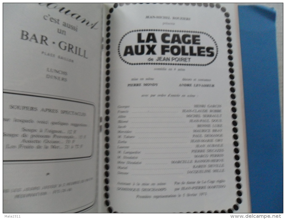 ANCIEN PROGRAMME  PALAIS ROYAL PARIS / LA CAGE AUX FOLLES DE J.POIRET 1973 - Théâtre & Déguisements