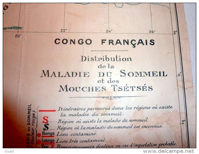 CARTE GEOGRAPHIQUE 1907 AFRIQUE CONGO FRANCAIS OUBANGUI CHARI TCHAD MALADIE DU SOMMEIL SANTE - Geographische Kaarten