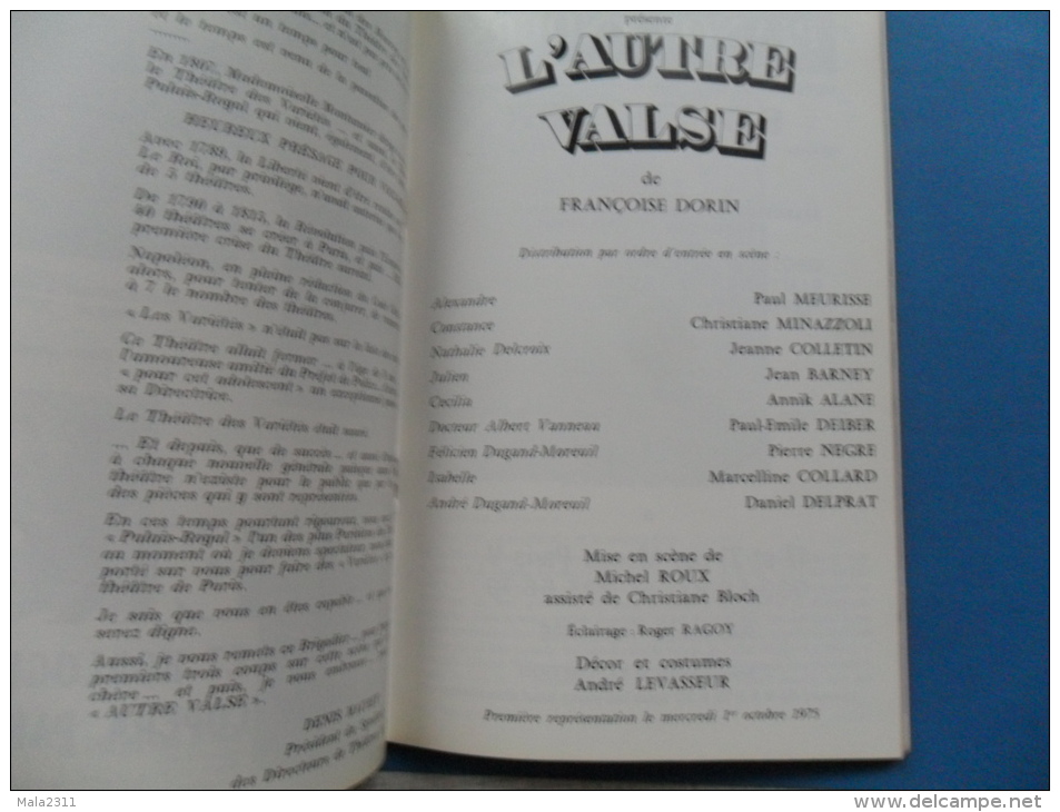 ANCIEN PROGRAMME  THEATRE DES VARIETES  PARIS / L'AUTRE VALSE DE FR. DORIN 1975 - Toneel & Vermommingen