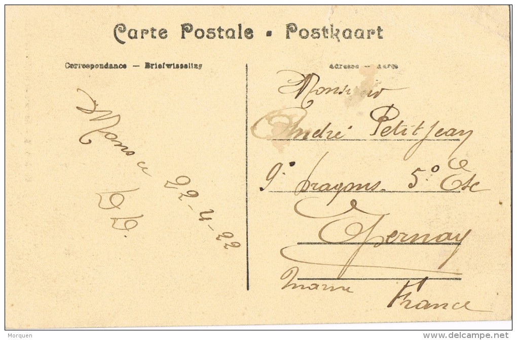 6784. Postal MONS (Belgica) Henao 1922..Serrure Hotel De La Ville - Cartas & Documentos