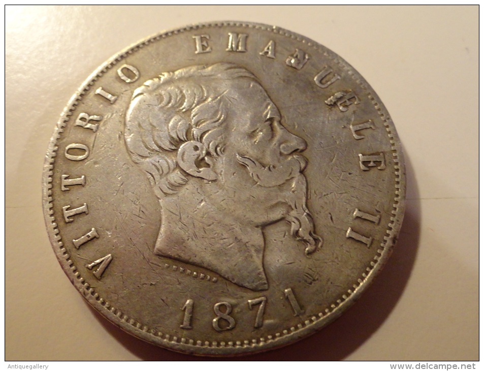 EXTREMELY RARE TOP VARIETY :VITTORIO EMANUELE II - ARGENTINO  5 LIRE - 1871  !!!!!!!!!!!!! - 1861-1878 : Víctor Emmanuel II