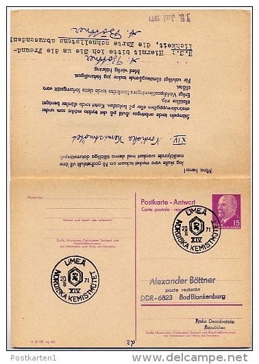 DDR P74 Antwort-Postkarte EILSENDUNG Sost. CHEMIE-KONGRESS Umeå Schweden 1971 - Postkarten - Gebraucht