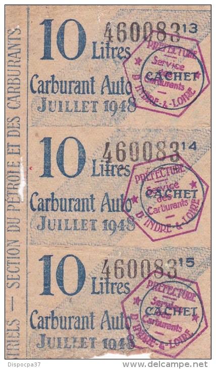 COUPONS POUR 10 LITRES CARBURANT AUTO / JUIL. 1948 - Collections