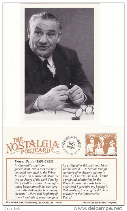 Postcard ERNEST BEVIN Labour Party Politician Minister Nostalgia Repro - People