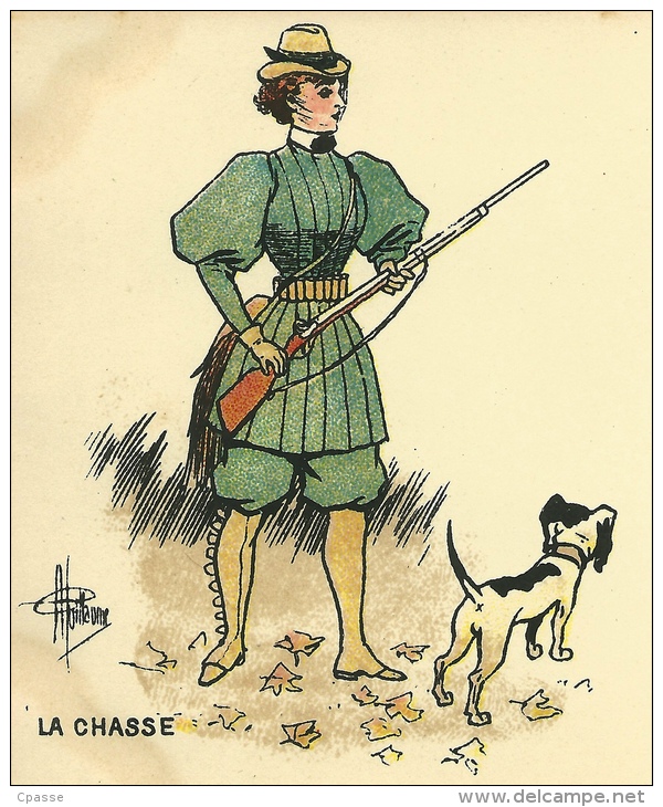 CPA ILLUSTRATEUR Albert GUILLAUME - LA CHASSE ° Coll. Cartes Postales Belleville ** Mode SPORT FEMME - Guillaume