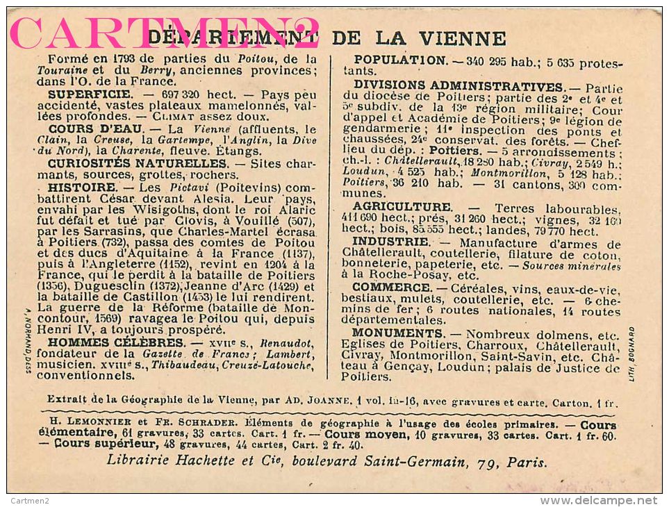 DEPARTEMENT DE LA VIENNE CARTE GEOGRAPHIQUE POITIERS LA PREVOTE CHATELLERAULT MONTMORILLON LOUDUN CIVRAY CHARROUX LUSSAC - Autres & Non Classés