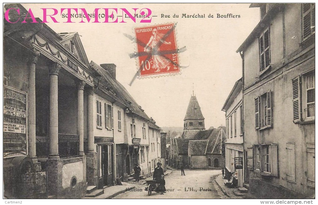 SONGEONS LA MAIRIE RUE DU MARECHAL DE BOUFFLERS 60 OISE CACHET DE GUERRE LIEU DE DESTINATION ENVAHI CHARLEVILLE ARDENNES - Songeons