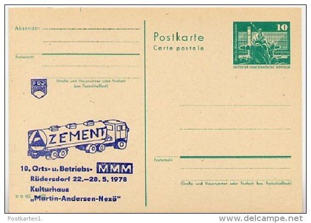 DDR P79-10-78 C60 Postkarte PRIVATER ZUDRUCK Zementfahrzeug Rüdersdorf 1978 - Privé Postkaarten - Ongebruikt