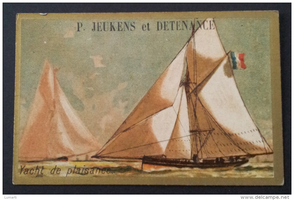 Ancien Chromo Dorée P. Jeukens & Detenance Commercy - Yacht De Plaisance - Course , Voilier , Bateau , Mer ,corde - Autres & Non Classés