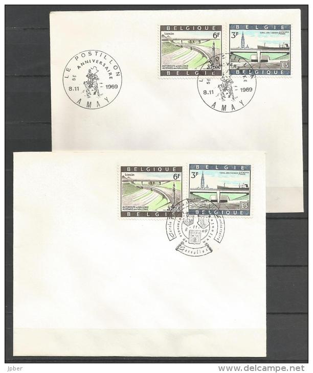 Belgique - N316 - N°1514/5 Scheldetunnel Et Loncin Sur Enveloppe Obl. 1er Jour Le Postillon Amay Et Gosselies 8/11/1969 - Storia Postale