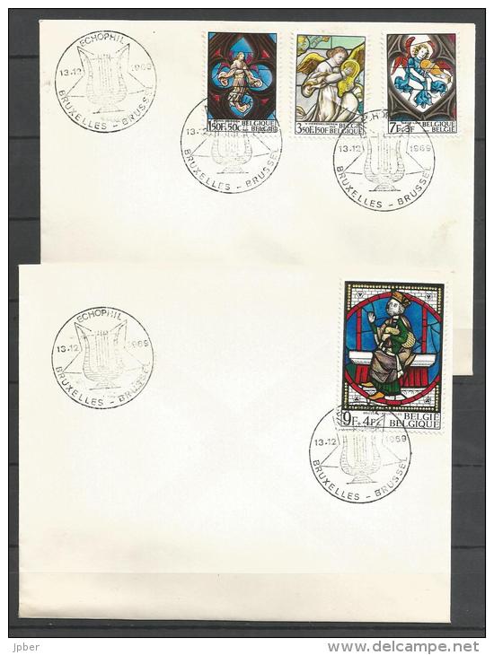 Belgique - N319 - N°1519/22 Vitraux - Sur 2 Enveloppes Obl. 1er Jour Ecophil 13.12.1969 - Covers & Documents