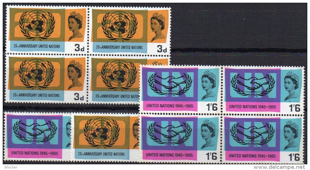UNO 1965 Zusammenarbeit Grossbritannien 404/5 Y+4-Block ** 5€ 20 Jahre UN-Cooperation Bloque Wap M/s UN Bloc Sheet Bf UK - Unused Stamps
