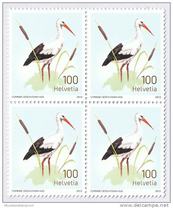 Switzerland 2013 Storch Stork Cigogne Bird ** MNH Block Of Four - Picotenazas & Aves Zancudas