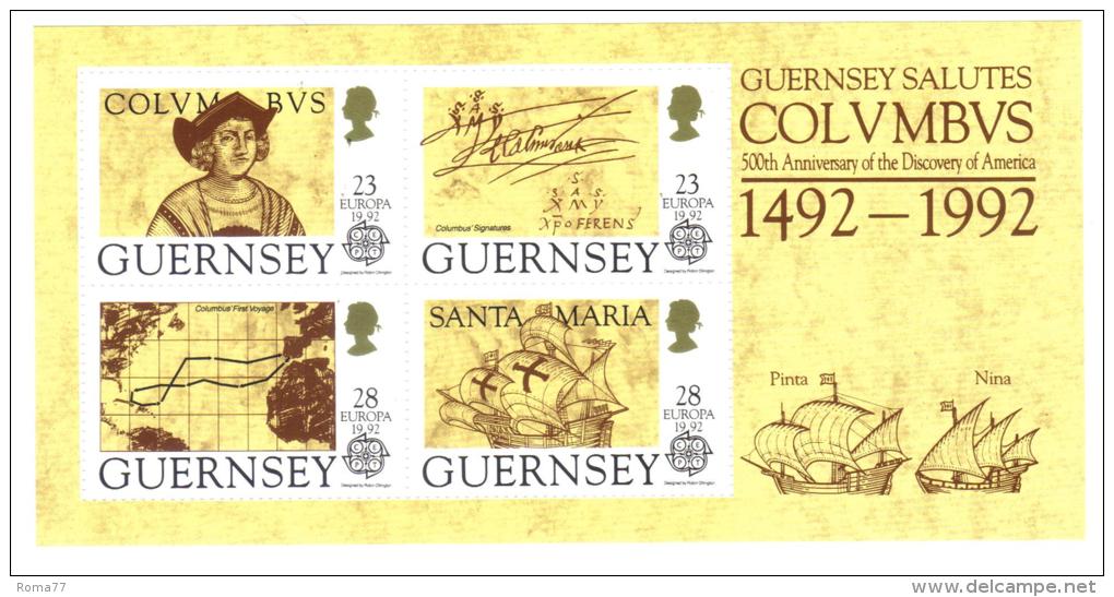 CC - GUERNSEY ,  Il Foglietto N. 15   ***  MNH . Europa E Colombo 1992 - Christopher Columbus