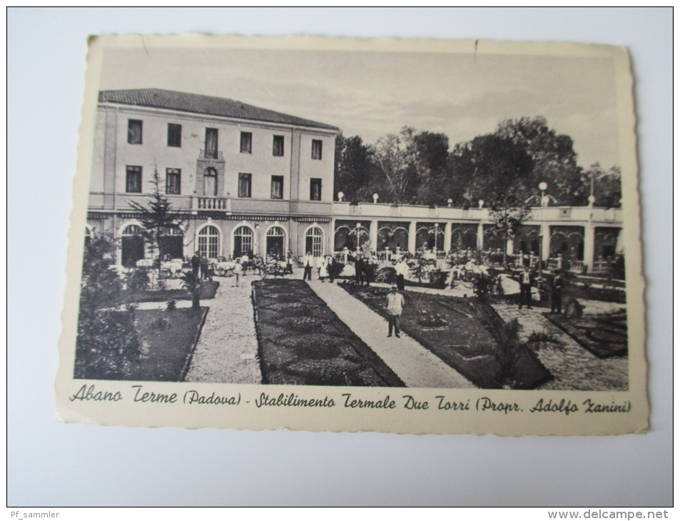 AK 1940 Abano Terme (Padova) Stabilimento Termale Due Torri (Propr. Adolfo Zanini) Echt Gelaufen Wien Mit Zensurstempel! - Padova (Padua)