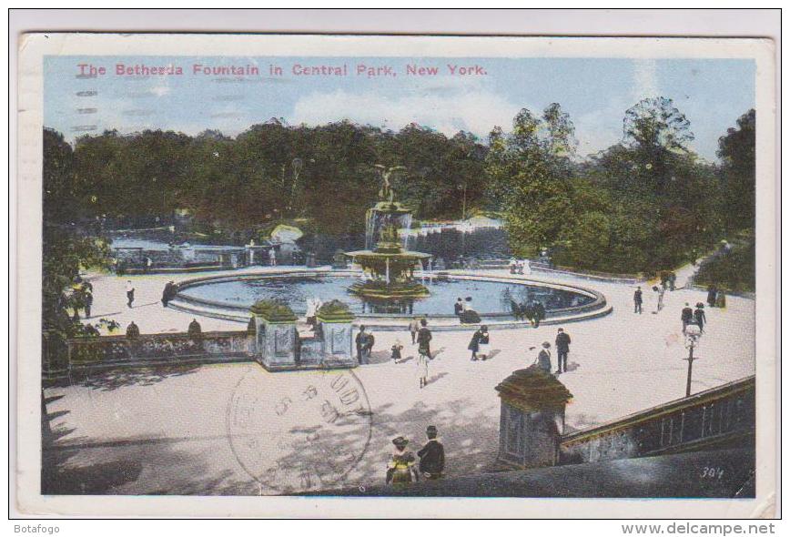 CPA CENTRAL PARK,BETHESDA FOUNTAIN En 1916 (voir Timbre) - Central Park