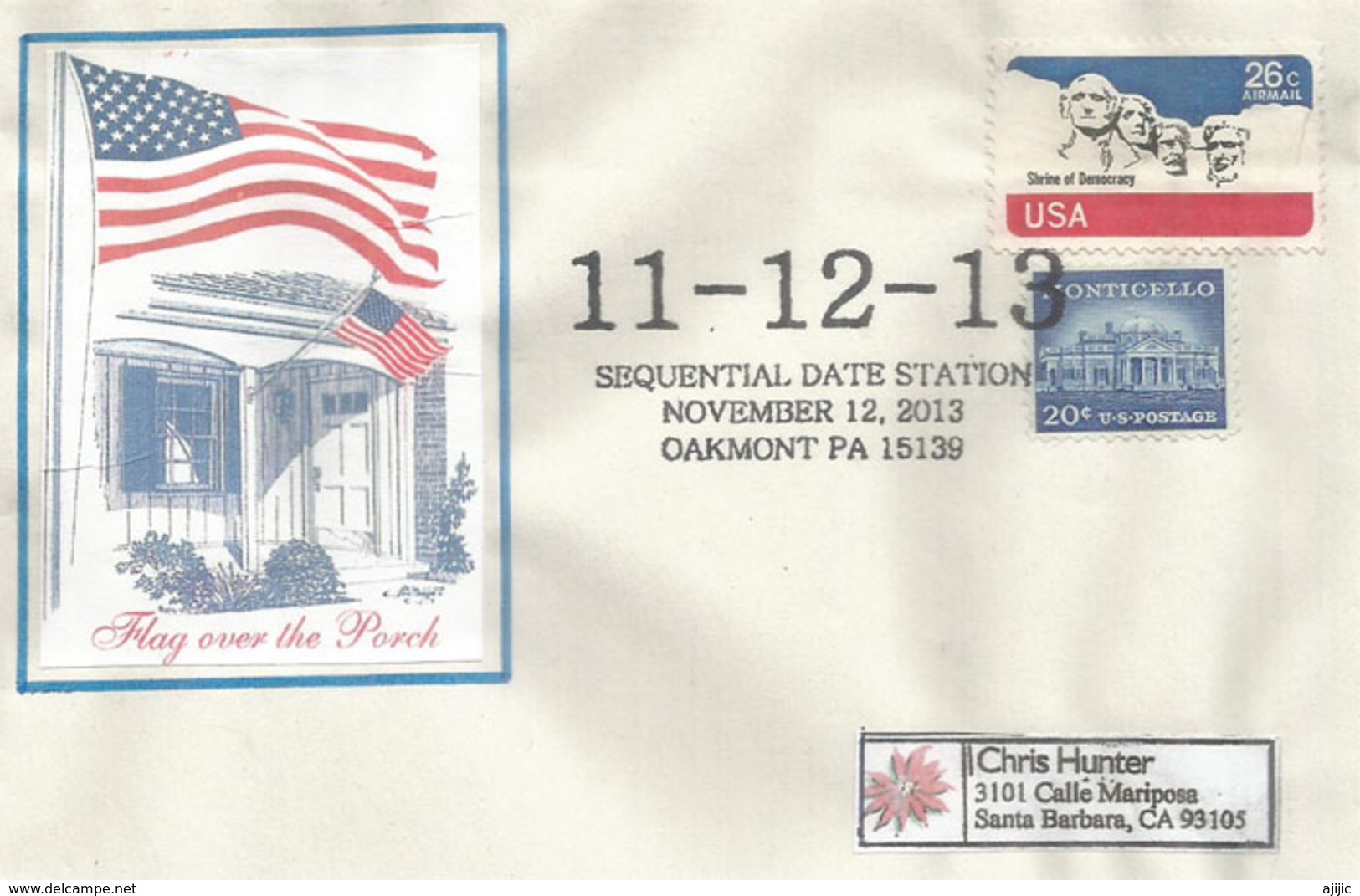 USA. Date Sequentielle !  Oblitération Unique Sequentielle 11-12-13 D'Oakmont  (Pennsylvanie) - Covers & Documents