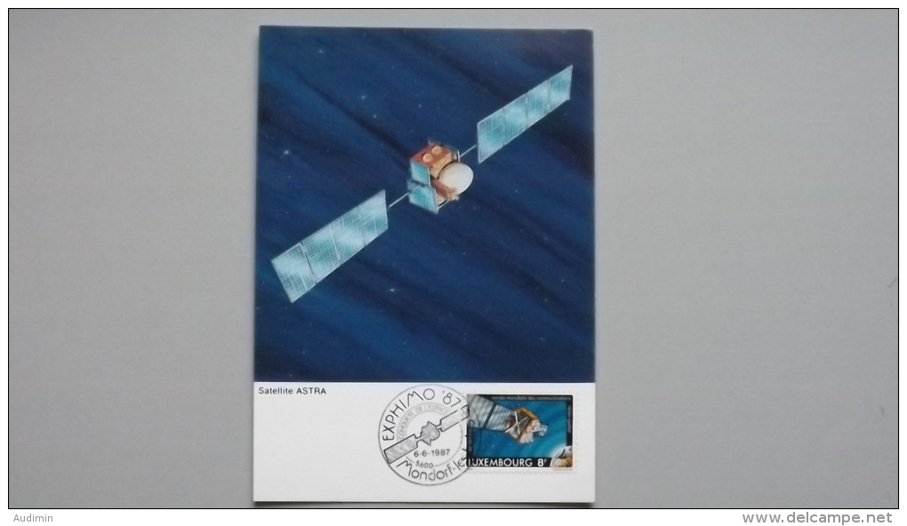 Luxemburg 1079 Yt 1029 Maximumkarte MK/MC, SST 6.6.1987 EXPHIMO '87 Mondorf, Nachrichtensatellit - Maximumkaarten