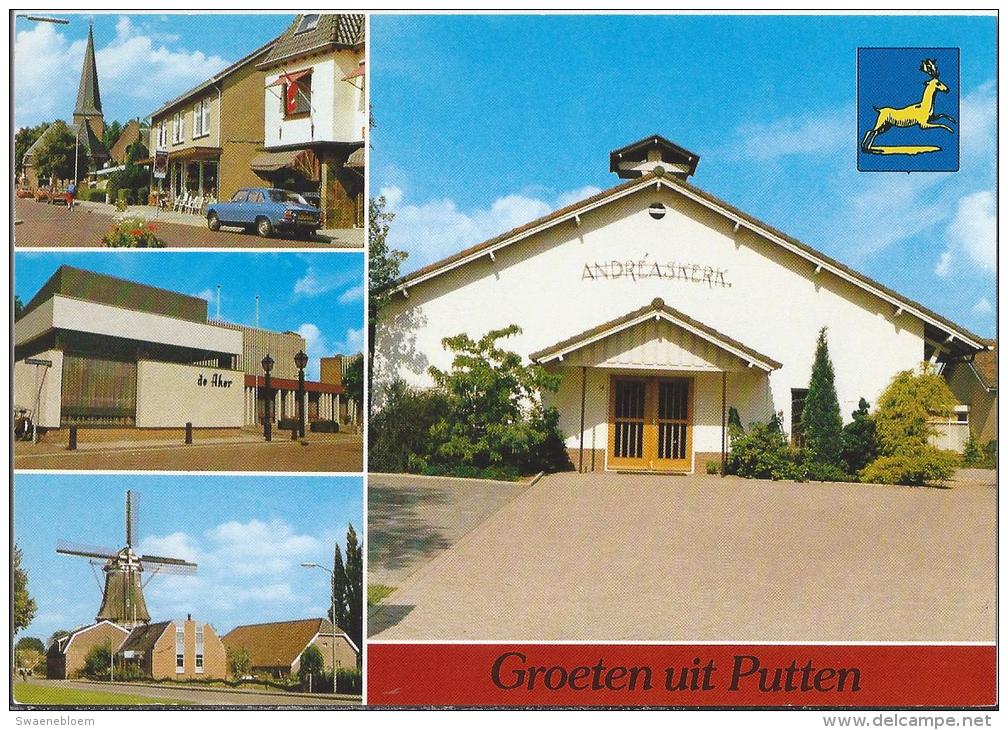 NL.- Putten - Groeten Uit Putten. Andreaskerk. De Aker, Molen. 2 Scans - Putten