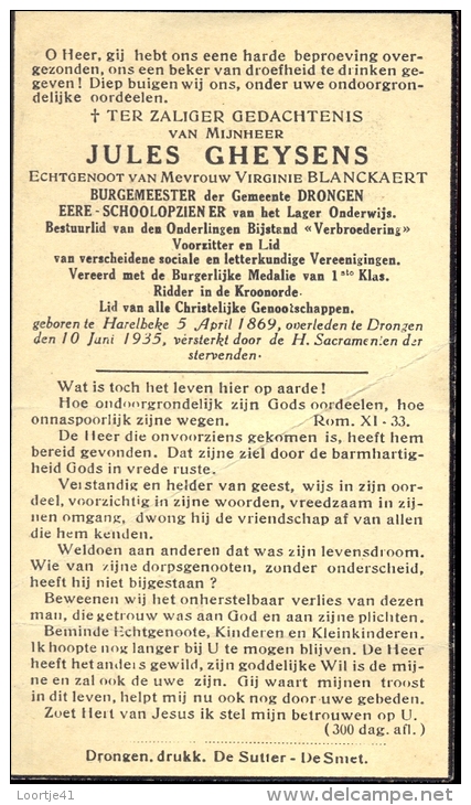 Devotie Doodsprentje Burgemeester Jules Gheysens - Harelbeke 1869 - Drongen 1935 - Obituary Notices