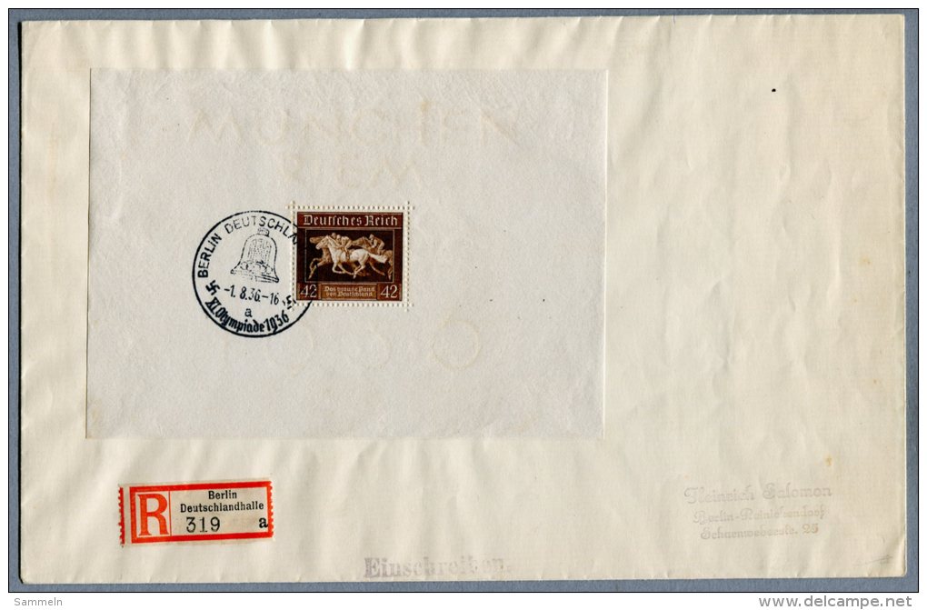 5205 - DEUTSCHES REICH - Block 4 (Das Braune Band), Auf Orts-R-Brief Mit Sonderstempel -  - GERMANY, Mini Sheet On Cover - Blocks & Kleinbögen