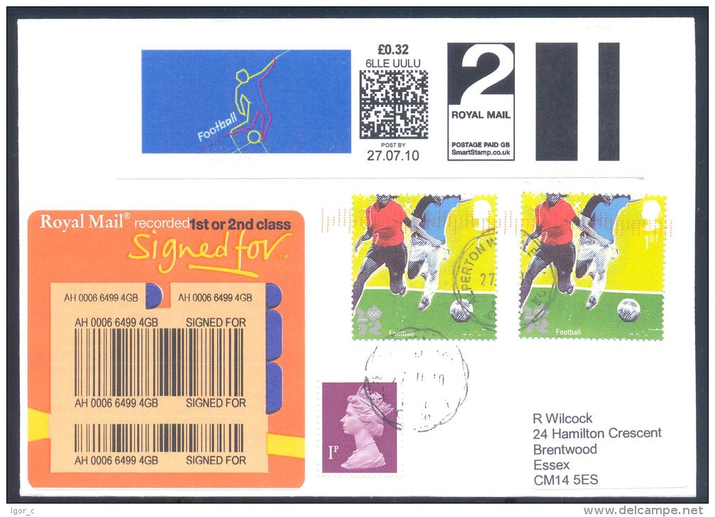 UK Olympic Games London 2012 Registered Cover; Football (soccer) 2nd Class Smart Stamp Meter; Football Stamps Atractive - Summer 2012: London