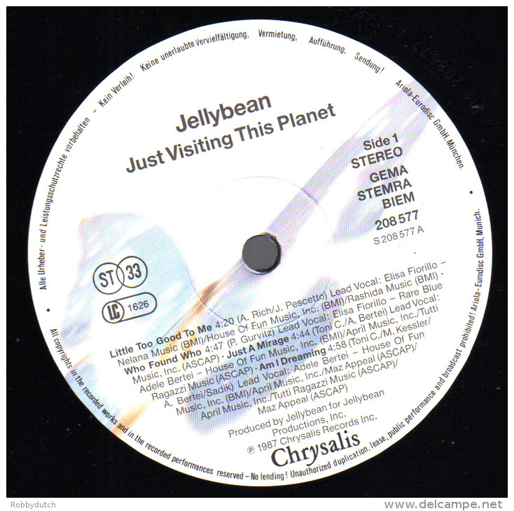 * LP *  JELLYBEAN - JUST VISITING THIS PLANET (Germany 1987) - Rock