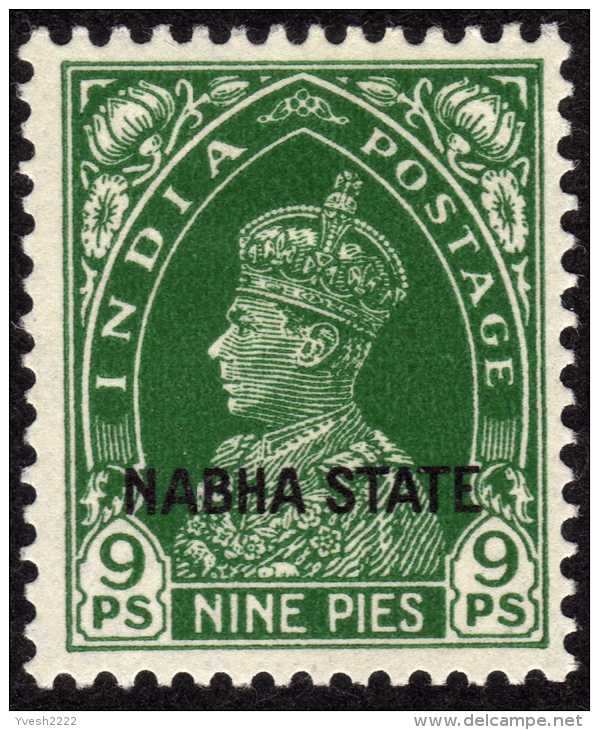 Nabha 1938  Y&T 65  Michel 68. George VI  9 P Vert, Surchargé Nabha State. Neuf - Nabha