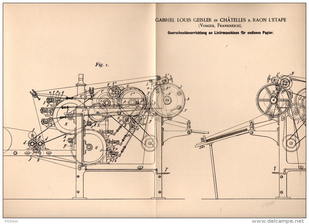 Original Patentschrift -L. Geisler Dans Chatelles à Raon-l’Étape , 1894 , Décision Machine Pour Le Papier !! - Machines