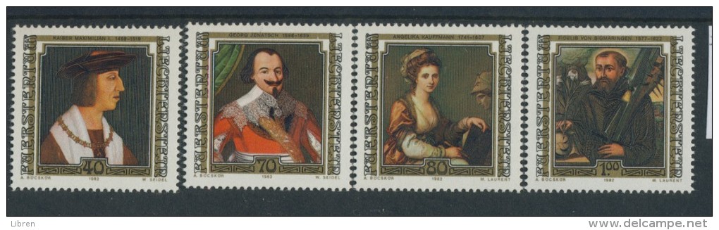 BL3-308 LIECHTENSTEIN 1982 YV 750-753 FAMOUS VISITORS TO LICHTENSTEIN, JENATSCH, KAUFMANN. MNH, POSTFRIS, NEUF**. - Nuevos