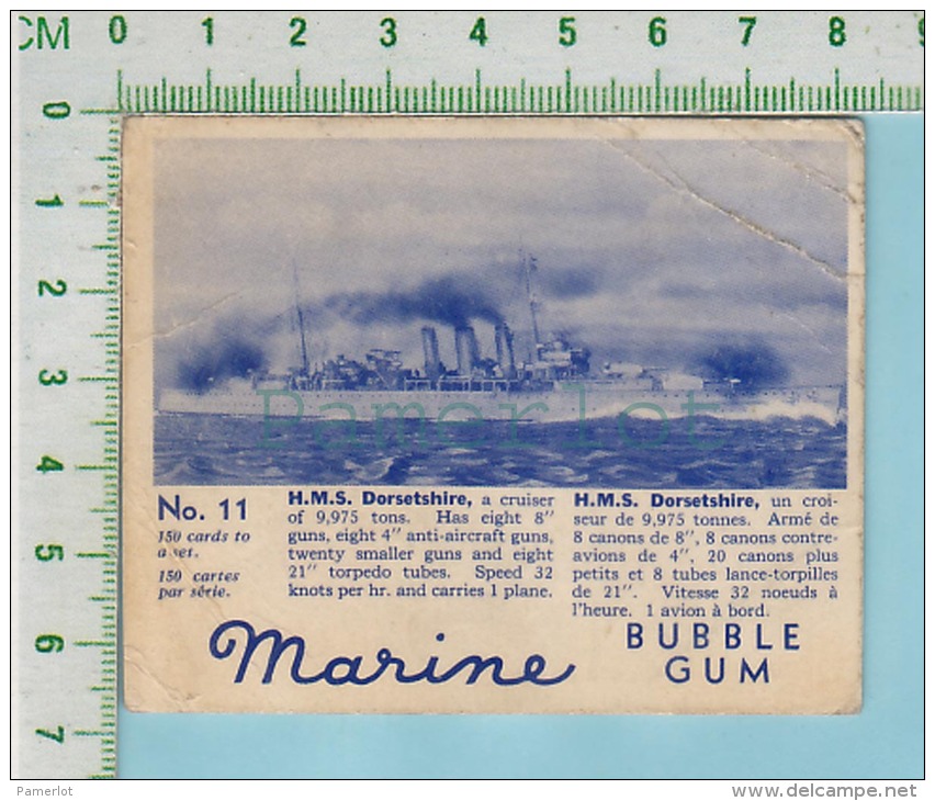 Marine Bubble Gum Series, C 1941 ( No.11 H.M.S. Dorsetshire Cruiser )  Bilingue Français &amp; Anglais "English" - 1939-45
