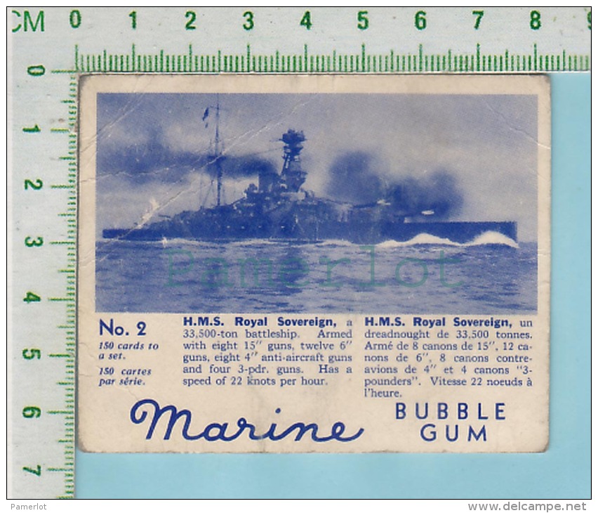 Marine Bubble Gum Series, C 1941 ( No.2 H.M.S. Royal Sovereign BattleShip )  Bilingue Français &amp; Anglais "English" - 1939-45