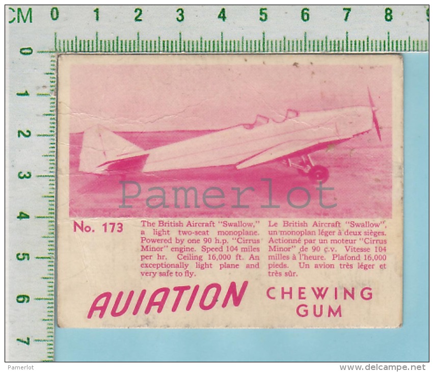 Aviation Chewing Gum Series, C 1941 ( No.173 British Swallow Monoplane )  Bilingue Français & Anglais "English" - 1939-45