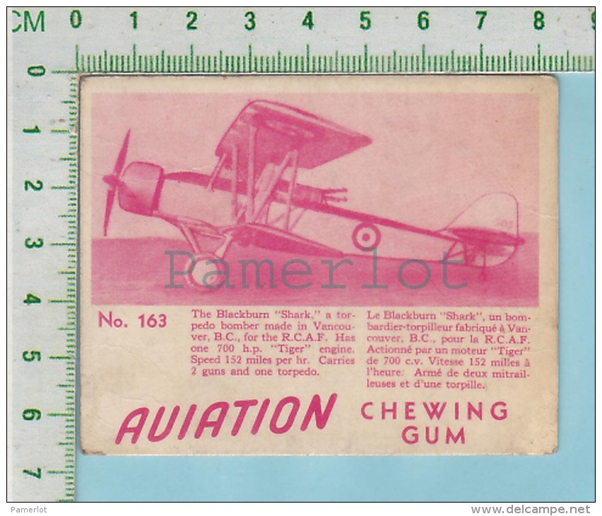 Aviation Chewing Gum Series, C 1941 ( No.163 Blackburn Shark Bomber )  Bilingue Français &amp; Anglais "English" - 1939-45