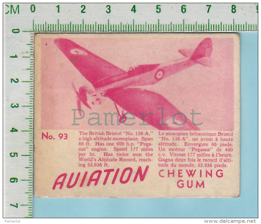 Aviation Chewing Gum Series, C 1941 (No.93 British Bristol No. 138A High Altitud ) Bilingue Français &amp; Anglais "Engl - 1939-45