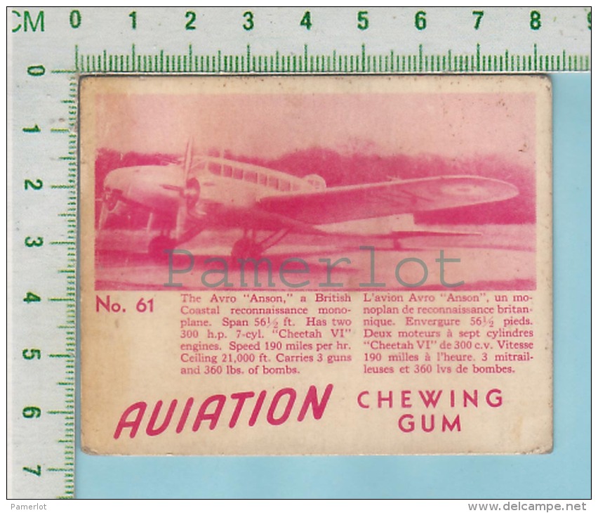 Aviation Chewing Gum Series, C 1941 (No.61 Avro Anson Coastal Reconnaissance ) Bilingue Français &amp; Anglais "English" - 1939-45