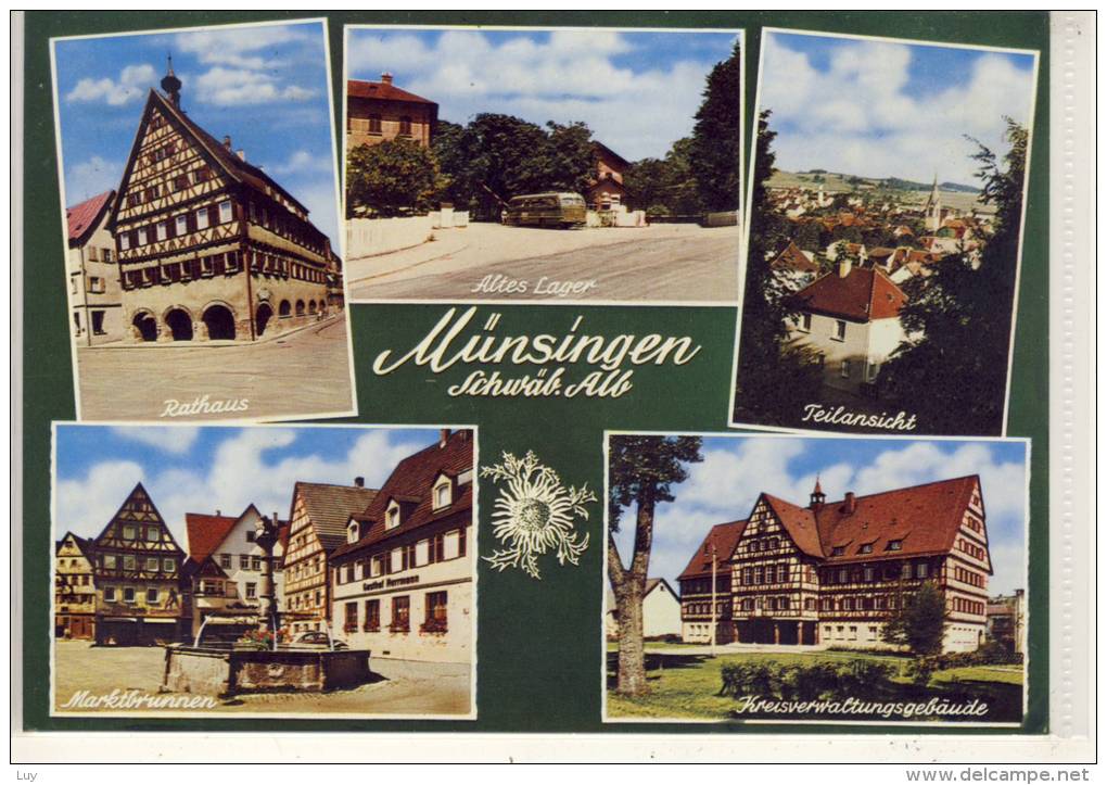 MÜNSINGEN, Schwäb. Alb - Altes Lager, Kreisverwaltung, Marktbrunnen, Rathaus - Münsingen